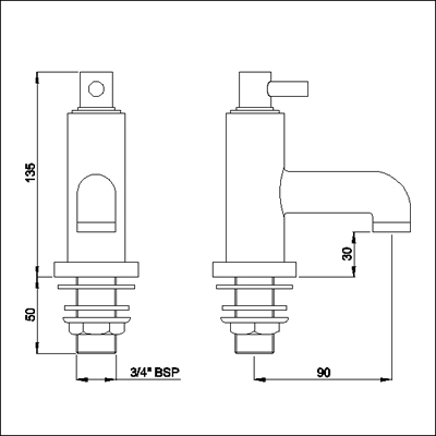 Technical image of Ultra Horizon Bath taps (pair)