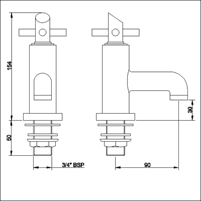 Technical image of Ultra Scope Bath taps (pair)