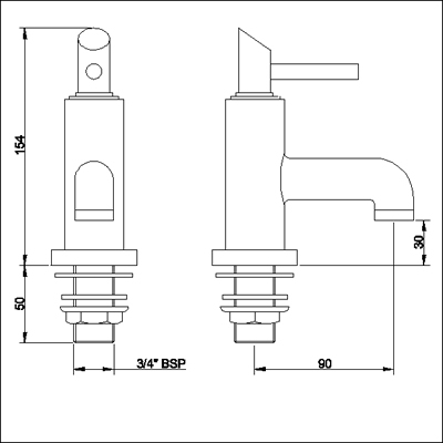 Technical image of Ultra Scene Bath taps (pair)