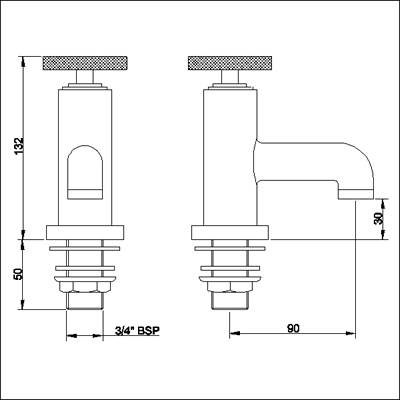 Technical image of Ultra Reno Bath taps (pair)