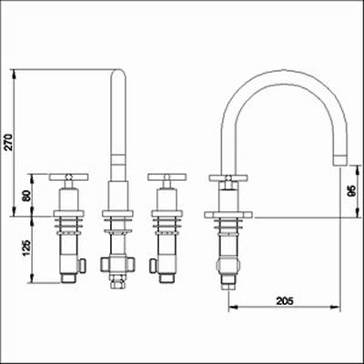 Technical image of Ultra Aspect 3 Tap hole bath filler with swivel spout.