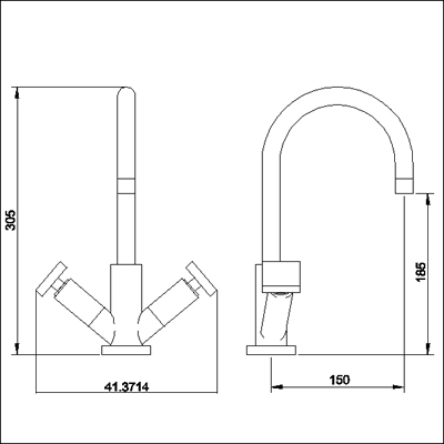 Technical image of Ultra Milo Mono basin mixer with swivel spout and pop up waste.