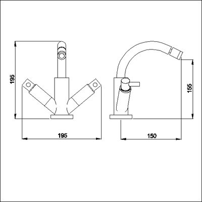 Technical image of Ultra Horizon Mono bidet mixer with pop up waste.