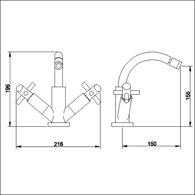 Technical image of Ultra Scope Mono bidet mixer with pop up waste.