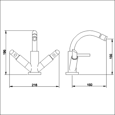 Technical image of Ultra Scene Mono bidet mixer with pop up waste.