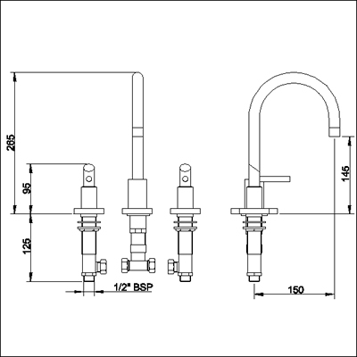 Technical image of Ultra Scene 3 Tap hole basin mixer with swivel spout and pop up waste.