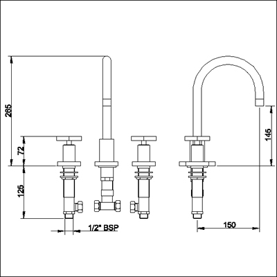 Technical image of Ultra Isla 3 Tap hole basin mixer with swivel spout and pop up waste.