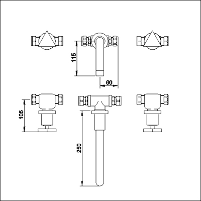 Technical image of Ultra Isla 3 Tap hole wall mounted bath filler.