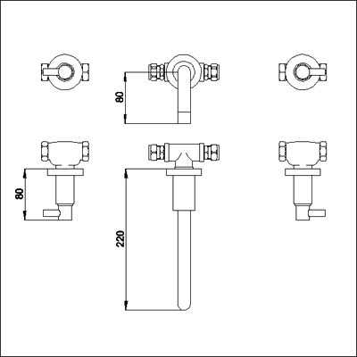 Technical image of Ultra Horizon 3 Tap hole wall mounted basin mixer.