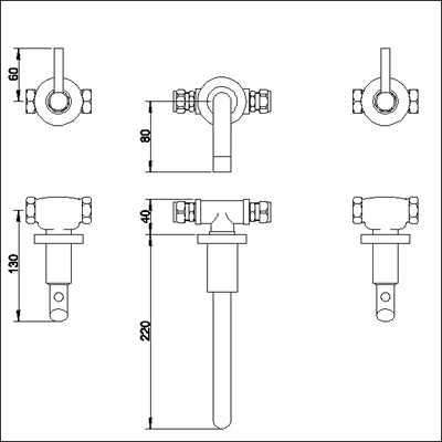 Technical image of Ultra Scene 3 Tap hole wall mounted basin mixer.