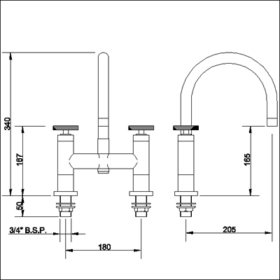 Technical image of Ultra Reno Bath filler with swivel spout.