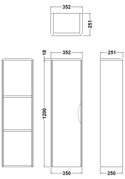 Technical image of Premier Eclipse Wall Mounted Tall Storage Unit 350mm (Grey Woodgrain).