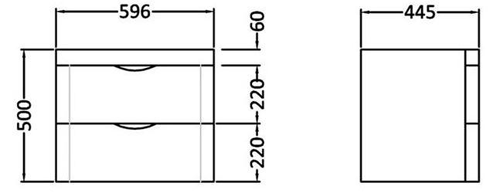 Technical image of Premier Eclipse Wall Hung Vanity Unit & Basin 600mm (Grey Woodgrain).