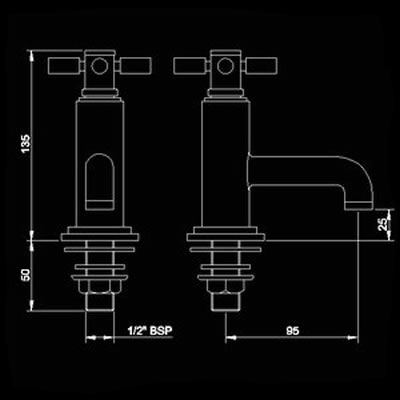 Technical image of Hudson Reed Tec Cross head basin taps (pair)
