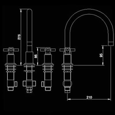 Technical image of Hudson Reed Tec Cross head 3 Tap Hole Bath Filler