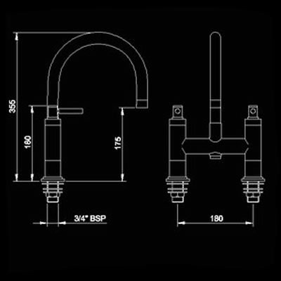 Technical image of Hudson Reed Tec Lever Bath Filler with Swivel Spout.