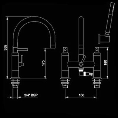 Technical image of Hudson Reed Tec Lever Bath Shower Mixer with Swivel Spout