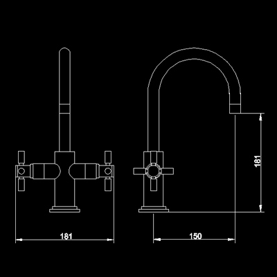 Technical image of Hudson Reed Kitchen Kitchen Tap With Large Spout & Cross Handles.