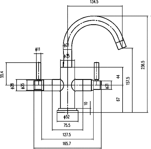 Technical image of Hudson Reed Tec Basin Tap With Small Spout, Waste & Lever Handles.