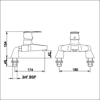 Technical image of Ultra Surf Single lever deck mounted bath filler.