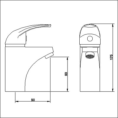 Technical image of Ultra Filo Single lever mono basin mixer tap.