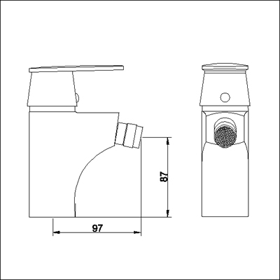 Technical image of Ultra Surf Single lever mono bidet mixer tap.