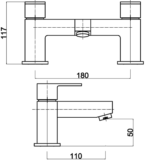 Technical image of Ultra Prospa Basin Mixer & Bath Filler Tap Set (Chrome).