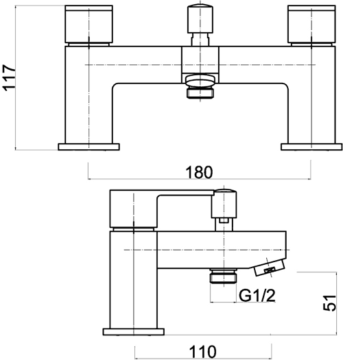 Technical image of Ultra Prospa Basin & Bath Shower Mixer Tap Set (Free Shower Kit).