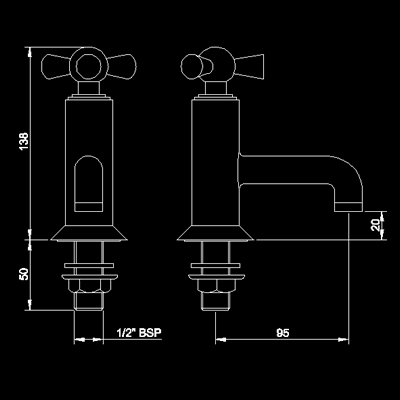 Technical image of Hudson Reed Milan Basin taps (pair)