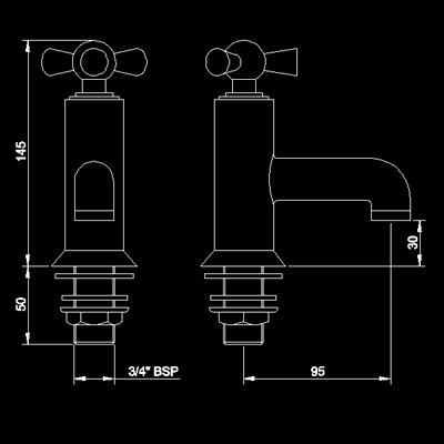 Technical image of Hudson Reed Milan Bath taps (pair)