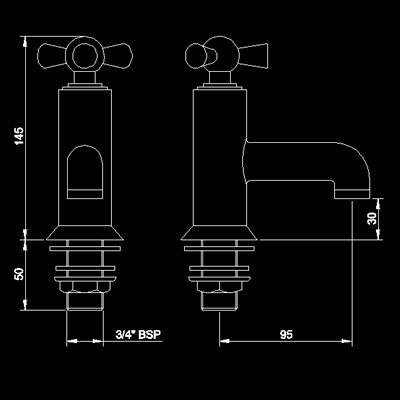 Technical image of Hudson Reed Milan Bath taps (pair)