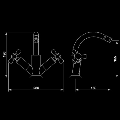 Technical image of Hudson Reed Milan Mono bidet mixer + free pop up waste