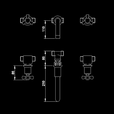 Technical image of Hudson Reed Milan Wall mounted bath mixer