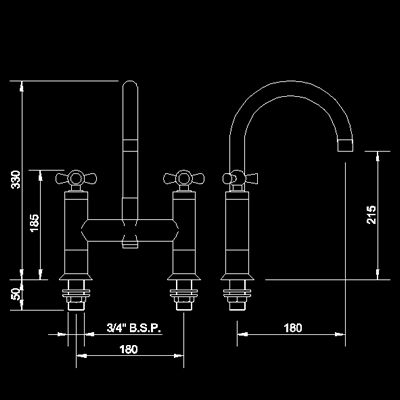 Technical image of Hudson Reed Milan Bath filler with swivel spout