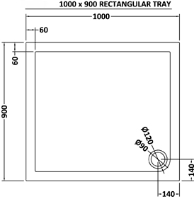 Technical image of Ultra Pearlstone Easy Plumb Rectangular Shower Tray. 1000x900x40mm.