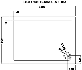 Technical image of Ultra Pearlstone Low Profile Rectangular Shower Tray. 1100x800x40mm.