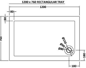 Technical image of Ultra Pearlstone Low Profile Rectangular Shower Tray. 1200x760x45mm.