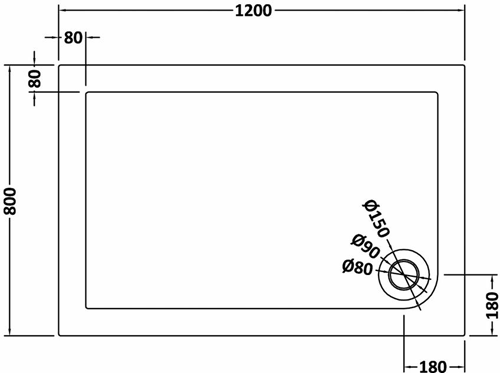 Technical image of Hudson Reed Pearlstone Trays Low Profile Shower Tray. 1200x800x45mm.