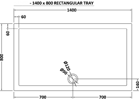 Technical image of Ultra Pearlstone Low Profile Rectangular Shower Tray. 1400x800x40mm.