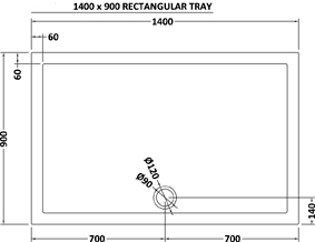 Technical image of Ultra Pearlstone Low Profile Rectangular Shower Tray. 1400x900x40mm.