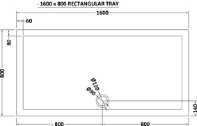 Technical image of Ultra Pearlstone Easy Plumb Rectangular Shower Tray. 1600x800x40mm.