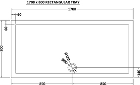 Technical image of Ultra Pearlstone Low Profile Rectangular Shower Tray. 1700x800x40mm.