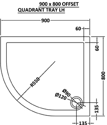 Technical image of Ultra Pearlstone Easy Plumb Offset Quad Shower Tray. 900x800x40mm (LH).