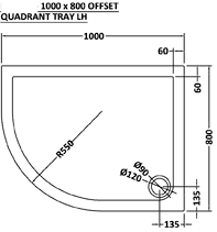 Technical image of Ultra Pearlstone Easy Plumb Offset Quad Shower Tray. 1000x800x40mm (LH).