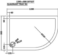 Technical image of Ultra Pearlstone Easy Plumb Offset Quad Shower Tray. 1200x800x40mm (RH).