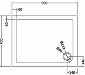 Technical image of Hudson Reed Pearlstone Trays Low Profile Shower Tray. 900x700x40mm.