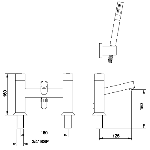 Technical image of Hudson Reed Jule Bath shower mixer with shower kit