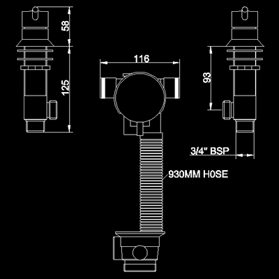 Technical image of Hudson Reed Jule Freeflow bath filler + pop up waste