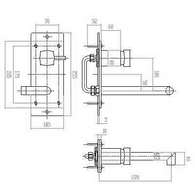 Technical image of Hudson Reed Kia Wall Mounted Single Lever Bath Mixer Tap.