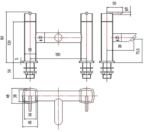 Technical image of Ultra Rialto Bath Shower Mixer Tap With Shower Kit.